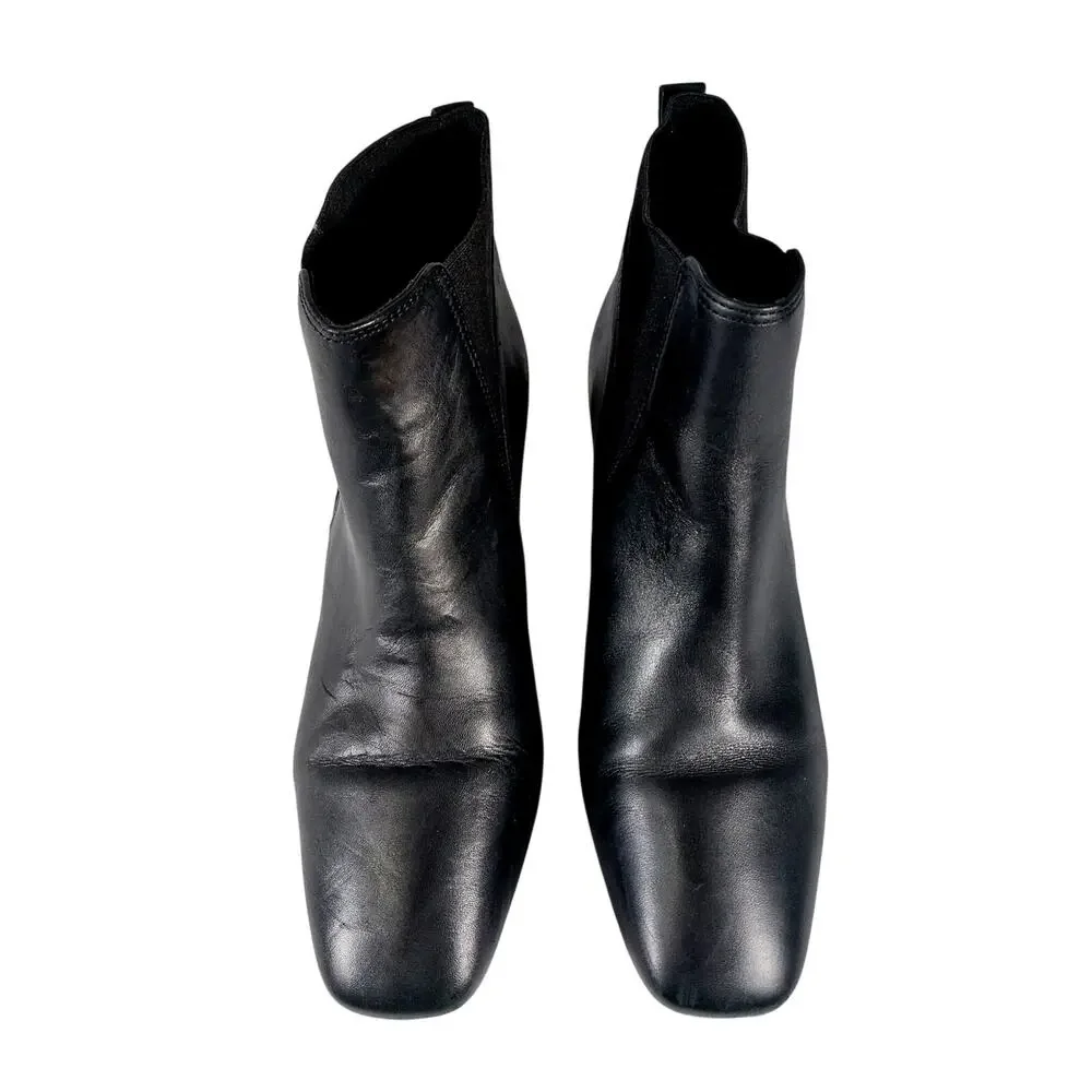 TALBOTS! BLACK GENUINE LEATHER, ELASTIC SIDE INSET, CHUNKY HEEL ANKLE BOOTS! 7M
